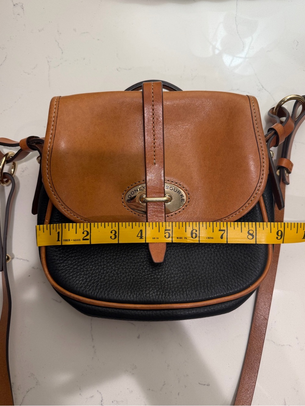 Vintage Dooney & Bourke Black and Brown Leather Crossbody Saddle Bag - Picture 5 of 6